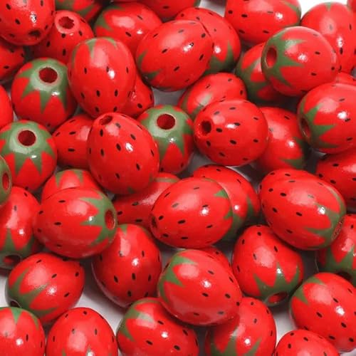 10 Stück gemischte Holzfrucht-Abstandshalterperlen, Erdbeer-Birnen-Holzperlen zur Schmuckherstellung, Armband, Halskette, DIY-Bastelbedarf, Erdbeeren von GVEKJ