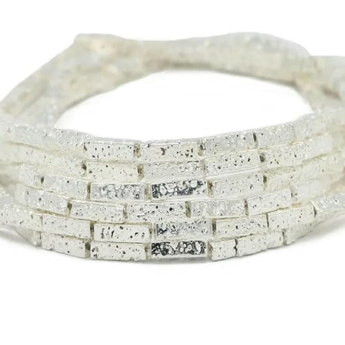 13 x 4,0 mm langer Zylinder aus Lava-Naturstein, roségoldfarben, bronzefarben, runde Abstandshalter, lose Perlen zur Schmuckherstellung, DIY-Armbänder, 2, Silber, 13 x 4,0 mm, 28 Stück von GVEKJ