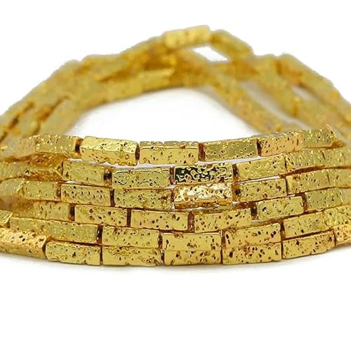 13 x 4,0 mm langer Zylinder aus Lava-Naturstein, roségoldfarben, bronzefarben, runde Abstandshalter, lose Perlen zur Schmuckherstellung, DIY-Armbänder, 2 – 18 Karat Gold, 13 x 4,0 mm, 28 Stück von GVEKJ