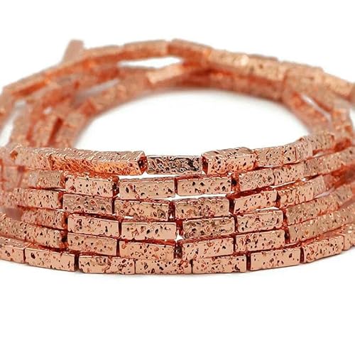 13 x 4,0 mm langer Zylinder aus Lava-Naturstein, roségoldfarben, bronzefarben, runde Abstandshalter, lose Perlen zur Schmuckherstellung, DIY-Armbänder, 2- Roségold, 13 x 4,0 mm, 28 Stück von GVEKJ