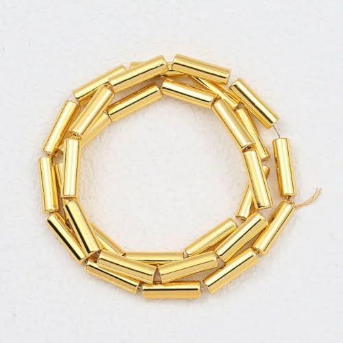13 x 4,0 mm langer Zylinder aus Lava-Naturstein, roségoldfarben, bronzefarben, runde Abstandshalter, lose Perlen zur Schmuckherstellung, DIY-Armbänder, 3-18 Karat Gold, 13 x 4,0 mm, 28 Stück von GVEKJ