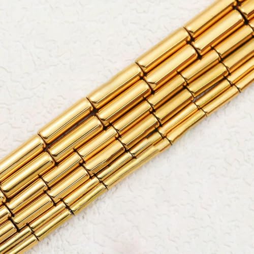13 x 4,0 mm langer Zylinder aus Lava-Naturstein, roségoldfarben, bronzefarben, runde Abstandshalter, lose Perlen zur Schmuckherstellung, DIY-Armbänder, 3- Gold, 13 x 4,0 mm, 28 Stück von GVEKJ
