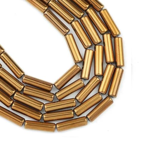13 x 4,0 mm langer Zylinder aus Lava-Naturstein, roségoldfarben, bronzefarben, runde Abstandshalter, lose Perlen zur Schmuckherstellung, DIY-Armbänder, 4, Kupfer, 13 x 4,0 mm, 28 Stück von GVEKJ