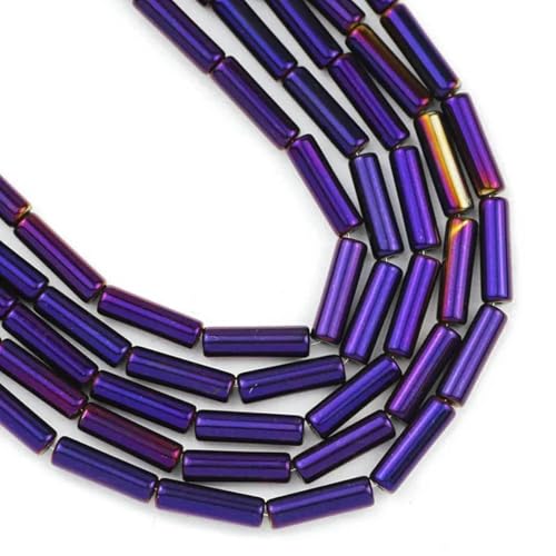 13 x 4,0 mm langer Zylinder aus Lava-Naturstein, roségoldfarben, bronzefarben, runde Abstandshalter, lose Perlen zur Schmuckherstellung, DIY-Armbänder, 4, Lila, 13 x 4,0 mm, 28 Stück von GVEKJ