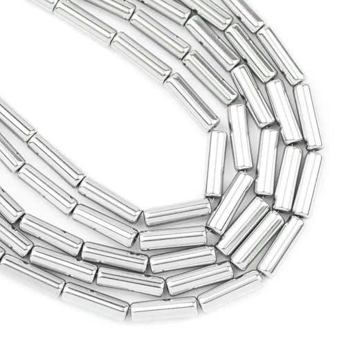13 x 4,0 mm langer Zylinder aus Lava-Naturstein, roségoldfarben, bronzefarben, runde Abstandshalter, lose Perlen zur Schmuckherstellung, DIY-Armbänder, 4, Silber, 13 x 4,0 mm, 28 Stück von GVEKJ
