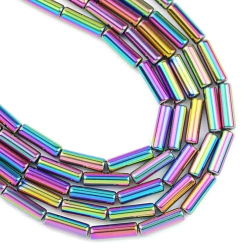 13 x 4,0 mm langer Zylinder aus Lava-Naturstein, roségoldfarben, bronzefarben, runde Abstandshalter, lose Perlen zur Schmuckherstellung, DIY-Armbänder, 4, mehrfarbig, 13 x 4,0 mm, 28 Stück von GVEKJ