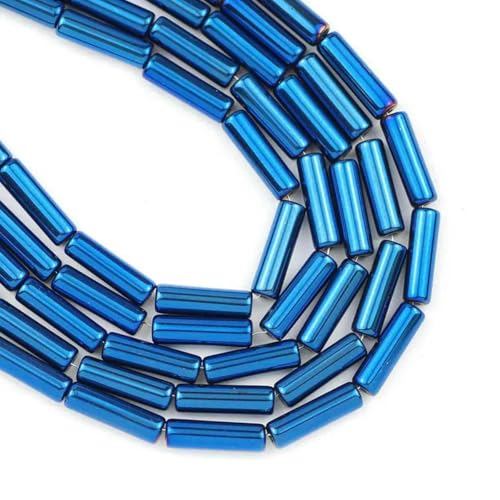 13 x 4,0 mm langer Zylinder aus Lava-Naturstein, roségoldfarben, bronzefarben, runde Abstandshalter, lose Perlen zur Schmuckherstellung, DIY-Armbänder, 4- Blau, 13 x 4,0 mm, 28 Stück von GVEKJ