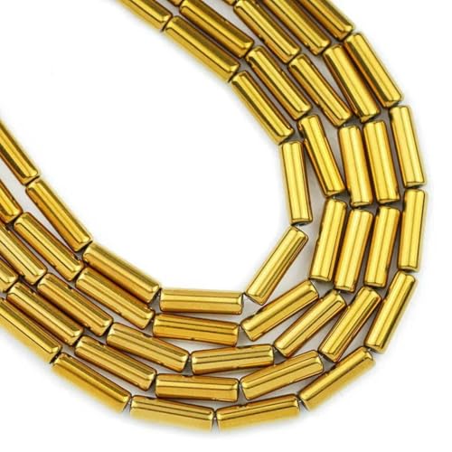 13 x 4,0 mm langer Zylinder aus Lava-Naturstein, roségoldfarben, bronzefarben, runde Abstandshalter, lose Perlen zur Schmuckherstellung, DIY-Armbänder, 4 Gold, 13 x 4,0 mm, 28 Stück von GVEKJ