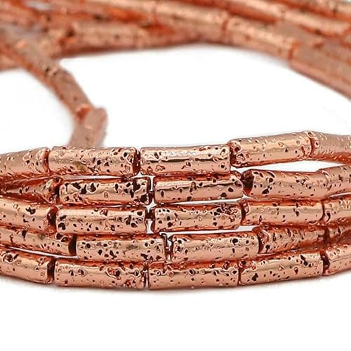 13 x 4,0 mm langer Zylinder aus Lava-Naturstein, roségoldfarben, bronzefarben, runde Abstandshalter, lose Perlen zur Schmuckherstellung, DIY-Armbänder, Roségold, 13 x 4,0 mm, 28 Stück von GVEKJ