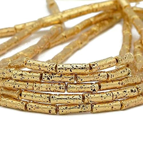 13 x 4,0 mm langer Zylinder aus Lava-Naturstein, roségoldfarben, bronzefarben, runde Abstandshalter, lose Perlen zur Schmuckherstellung, DIY-Armbänder – 14 Karat Gold – 13 x 4,0 mm, 28 Stück von GVEKJ