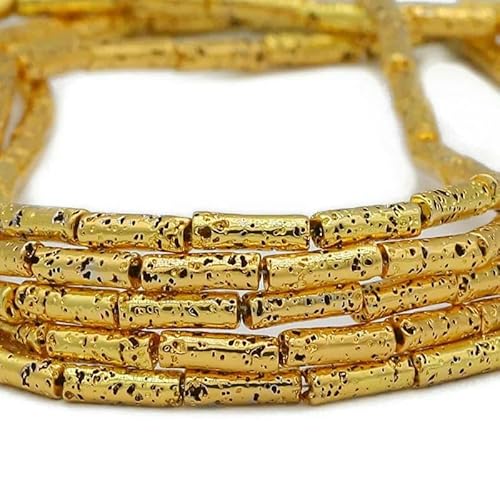 13 x 4,0 mm langer Zylinder aus Lava-Naturstein, roségoldfarben, bronzefarben, runde Abstandshalter, lose Perlen zur Schmuckherstellung, DIY-Armbänder – 18 Karat Gold – 13 x 4,0 mm, 28 Stück von GVEKJ