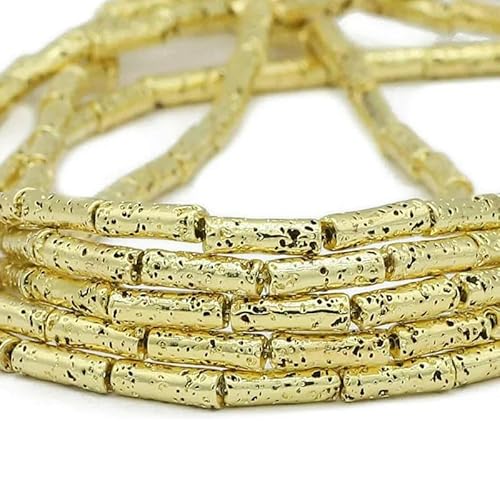 13 x 4,0 mm langer Zylinder aus Lava-Naturstein, roségoldfarben, bronzefarben, runde Abstandshalter, lose Perlen zur Schmuckherstellung, DIY-Armbänder – 9 Karat Gold – 13 x 4,0 mm, 28 Stück von GVEKJ