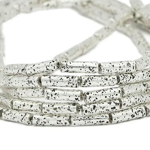 13 x 4,0 mm langer Zylinder aus Lava-Naturstein, roségoldfarben, bronzefarben, runde Abstandshalter, lose Perlen zur Schmuckherstellung, DIY-Armbänder – Antiksilber – 13 x 4,0 mm, 28 Stück von GVEKJ