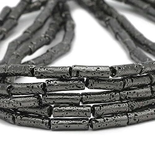 13 x 4,0 mm langer Zylinder aus Lava-Naturstein, roségoldfarben, bronzefarben, runde Abstandshalter, lose Perlen zur Schmuckherstellung, DIY-Armbänder – Gun Black – 13 x 4,0 mm, 28 Stück von GVEKJ
