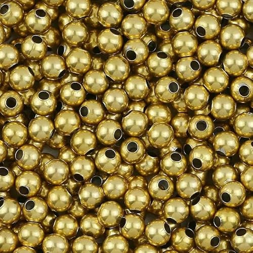 3–8 mm, 30–100 Stück, goldfarbene Edelstahlperlen, runde, hohle, lose Perlen zur Schmuckherstellung, DIY-Armband, Halskettenzubehör, goldfarben, 6 mm, 30 Stück von GVEKJ