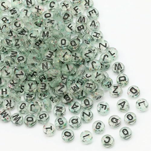 4 x 7 mm schwarze russische Buchstaben, Acrylperlen, weiß, rund, flach, Alphabet, lose Abstandsperlen für die Schmuckherstellung, DIY, handgefertigte Armbänder, B06603, 100 Stück von GVEKJ