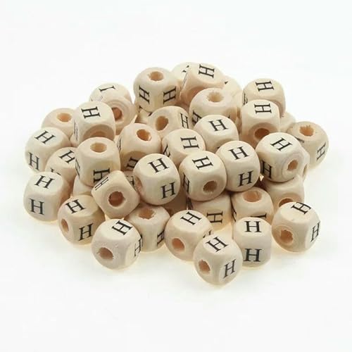 50 Stück/Packung 10 mm AZ Naturholzbuchstabenperlen Gemischte Alphabet-Quadratwürfel-Holzperlen für die Schmuckherstellung DIY-Armband-H von GVEKJ