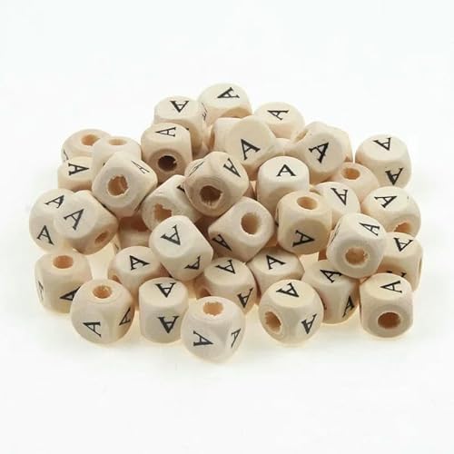 50 Stück/Packung 10 mm AZ Naturholzbuchstabenperlen Gemischte Alphabet-Quadratwürfel-Holzperlen für die Schmuckherstellung DIY-Armband-Halskette-A von GVEKJ