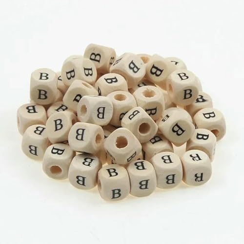 50 Stück/Packung 10 mm AZ Naturholzbuchstabenperlen Gemischte Alphabet-Quadratwürfel-Holzperlen für die Schmuckherstellung DIY-Armband-Halskette-B von GVEKJ