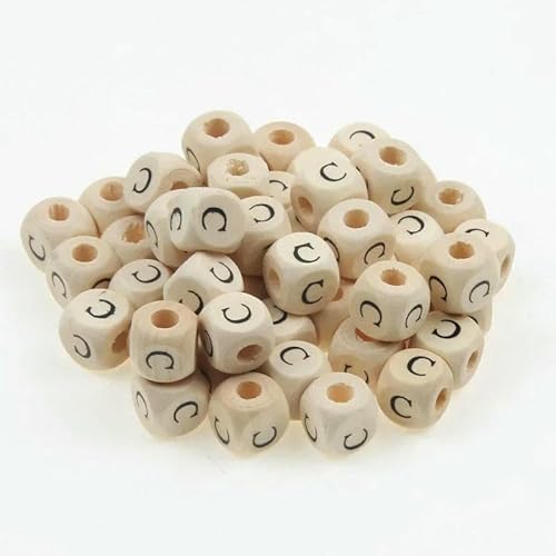 50 Stück/Packung 10 mm AZ Naturholzbuchstabenperlen Gemischte Alphabet-Quadratwürfel-Holzperlen für die Schmuckherstellung DIY-Armband-Halskette-C von GVEKJ