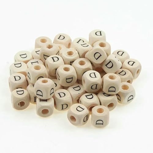 50 Stück/Packung 10 mm AZ Naturholzbuchstabenperlen Gemischte Alphabet-Quadratwürfel-Holzperlen für die Schmuckherstellung DIY-Armband-Halskette-D von GVEKJ