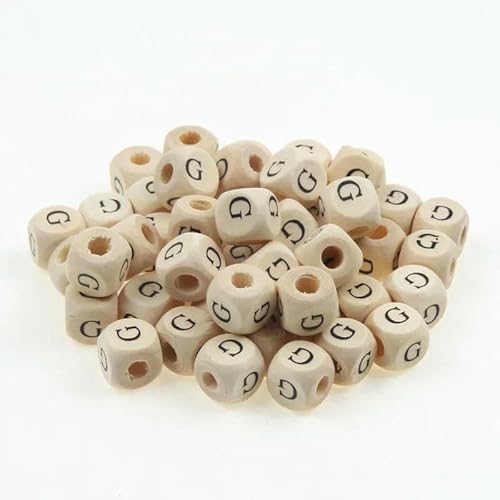 50 Stück/Packung 10 mm AZ Naturholzbuchstabenperlen Gemischte Alphabet-Quadratwürfel-Holzperlen für die Schmuckherstellung DIY-Armband-Halskette-G von GVEKJ