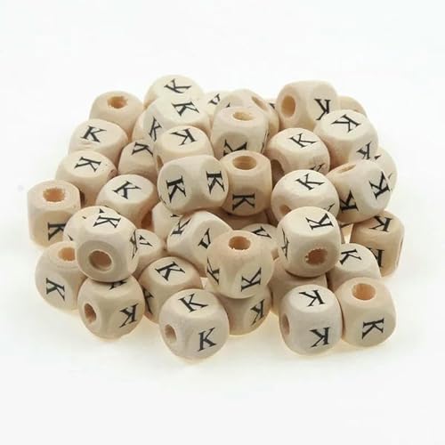 50 Stück/Packung 10 mm AZ Naturholzbuchstabenperlen Gemischte Alphabet-Quadratwürfel-Holzperlen für die Schmuckherstellung DIY-Armband-Halskette-K von GVEKJ