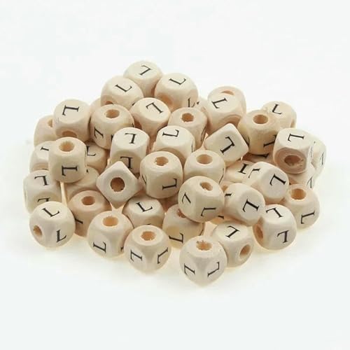 50 Stück/Packung 10 mm AZ Naturholzbuchstabenperlen Gemischte Alphabet-Quadratwürfel-Holzperlen für die Schmuckherstellung DIY-Armband-Halskette-L von GVEKJ