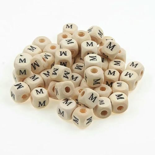 50 Stück/Packung 10 mm AZ Naturholzbuchstabenperlen Gemischte Alphabet-Quadratwürfel-Holzperlen für die Schmuckherstellung DIY-Armband-Halskette-M von GVEKJ