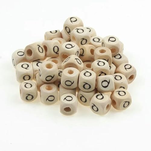 50 Stück/Packung 10 mm AZ Naturholzbuchstabenperlen Gemischte Alphabet-Quadratwürfel-Holzperlen für die Schmuckherstellung DIY-Armband-Halskette-Q von GVEKJ