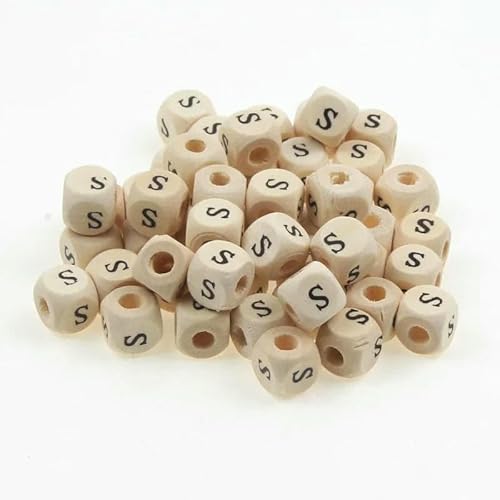50 Stück/Packung 10 mm AZ Naturholzbuchstabenperlen Gemischte Alphabet-Quadratwürfel-Holzperlen für die Schmuckherstellung DIY-Armband-Halskette-S von GVEKJ