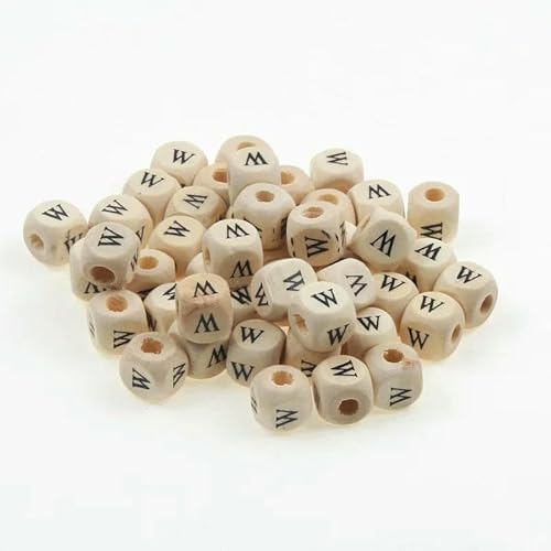 50 Stück/Packung 10 mm AZ Naturholzbuchstabenperlen Gemischte Alphabet-Quadratwürfel-Holzperlen für die Schmuckherstellung DIY-Armband-Halskette-W von GVEKJ