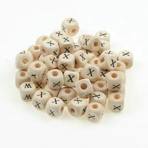 50 Stück/Packung 10 mm AZ Naturholzbuchstabenperlen Gemischte Alphabet-Quadratwürfel-Holzperlen für die Schmuckherstellung DIY-Armband-Halskette-X von GVEKJ