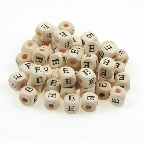 50 Stück/Packung 10 mm AZ Naturholzbuchstabenperlen Gemischtes Alphabet Quadratische Würfel Holzperlen Für Die Schmuckherstellung DIY Armband Halskette-E von GVEKJ