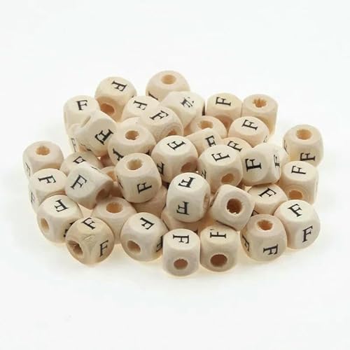 50 Stück/Packung 10 mm AZ Naturholzbuchstabenperlen Gemischtes Alphabet Quadratische Würfel Holzperlen Für Die Schmuckherstellung DIY Armband Halskette-F von GVEKJ