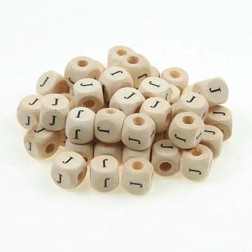 50 Stück/Packung 10 mm AZ Naturholzbuchstabenperlen Gemischtes Alphabet Quadratische Würfel Holzperlen Für Die Schmuckherstellung DIY Armband Halskette-J von GVEKJ