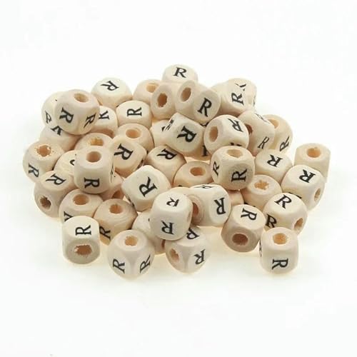 50 Stück/Packung 10 mm AZ Naturholzbuchstabenperlen Gemischtes Alphabet Quadratische Würfel Holzperlen Für Die Schmuckherstellung DIY Armband Halskette-R von GVEKJ