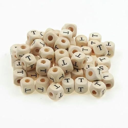 50 Stück/Packung 10 mm AZ Naturholzbuchstabenperlen Gemischtes Alphabet Quadratische Würfel Holzperlen für die Schmuckherstellung DIY Armband Halskette-T von GVEKJ