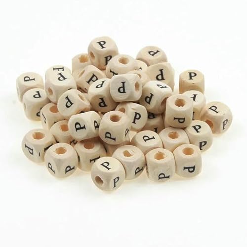 50 Stück/Packung 10 mm AZ Naturholzbuchstabenperlen Gemischtes Alphabet Quadratwürfel Holzperlen für die Schmuckherstellung DIY Armband Halskette-P von GVEKJ