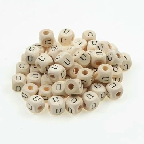 50 Stück/Packung 10 mm AZ Naturholzbuchstabenperlen Gemischtes Alphabet Quadratwürfel Holzperlen für die Schmuckherstellung DIY Armband Halskette-U von GVEKJ