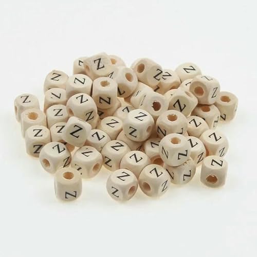 50 Stück/Packung 10 mm AZ Naturholzbuchstabenperlen Gemischtes Alphabet Quadratwürfel Holzperlen für die Schmuckherstellung DIY Armband Halskette-Z von GVEKJ