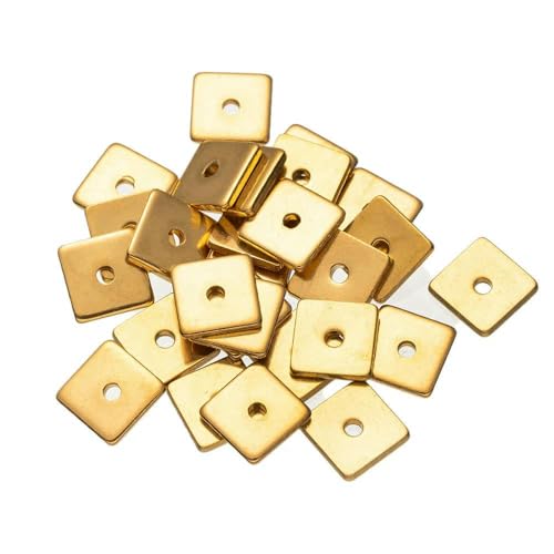 50 Stück 4/5/6/8 mm quadratische, flache, lose Abstandsperlen aus Edelstahl für DIY-Perlenarmbänder, Zubehör, Schmuckherstellung, Zubehör, Gold, 4,0 mm von GVEKJ