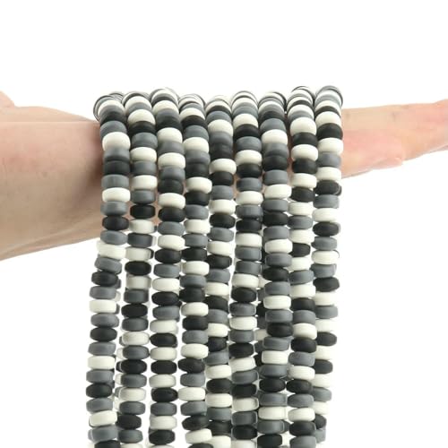 7 x 3,0 mm runde Abakus-Tonperlen, matt, gefrostet, Polymer, lose Abstandshalter, Rondelle-Scheibenperlen für die Schmuckherstellung, Halskette, DIY-Armband – Schwarz, Grau, Weiß – 7 x 3 von GVEKJ