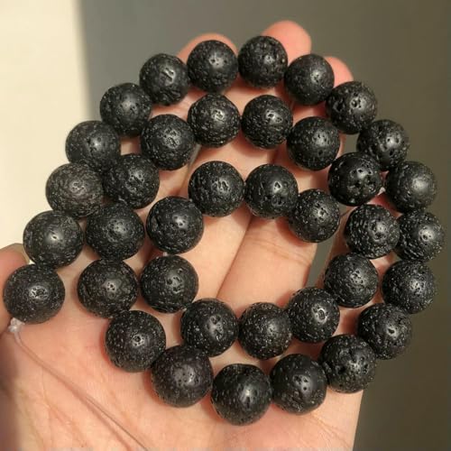 Natürlicher, matt polierter, rosa Zebra-Jaspis-Stein, 4/6/8/10 mm, runde, lose Perlen für die Schmuckherstellung, DIY-Armband, Halskette, 15 Zoll, schwarze Vulkanlava, ca. 8 mm, 46–48 Stück von GVEKJ