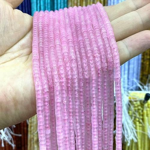 Naturstein, 2 x 4,0 mm, Rondelle, Eis, Amazonit, Chalcedon, flach, rund, lose Abstandsperlen zur Schmuckherstellung, DIY-Armbandanhänger, Rosenquarz, 4 x 2 mm, 147–150 Stück von GVEKJ