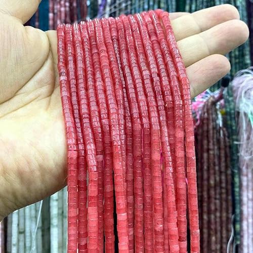 Naturstein, 2 x 4,0 mm, Rondelle, grüner Aventurin, flach, rund, lose Abstandsperlen für die Schmuckherstellung, DIY-Armband, Charms, Zubehör – Rhodochrosit-Farbe – 4 x 2 mm, 72–75 Stück von GVEKJ