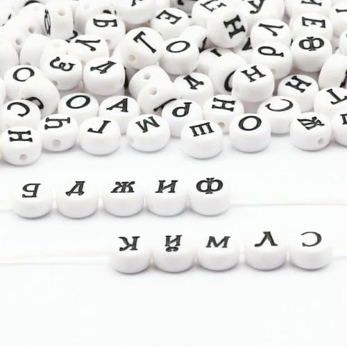 x 7 mm schwarze russische Buchstaben, Acrylperlen, weiß, rund, flach, Alphabet, lose Abstandsperlen für die Schmuckherstellung, DIY, handgefertigte Armbänder, B06493, 100 Stück x 7 mm schwarze russische Buchstaben, Acrylperlen, weiß, rund, flach, Alphabet, lose Abstandsperlen für die Schmuckherstellung, DIY, handgefertigte Armbänder, B06493, 100 Stück von GVEKJ