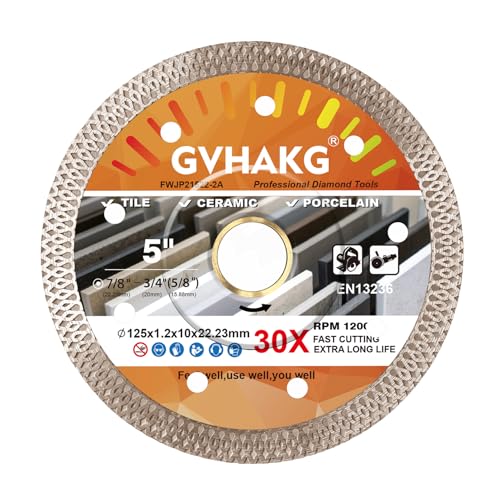 GVHAKG Diamant Trennscheibe 125 mm, Extra Dünn Diamantscheibe Trennen Und Schneiden Fliese Feinsteinzeug Granit Marmor (125 x 22,23mm) von GVHAKG