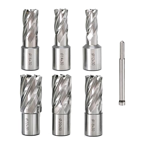 GVHAKG M2al Kernbohrersatz, 12, 14, 16, 18, 20, 22 Kernbohrer und Zentrierbohrer Schnitttiefe 30mm（7 teilig) von GVHAKG