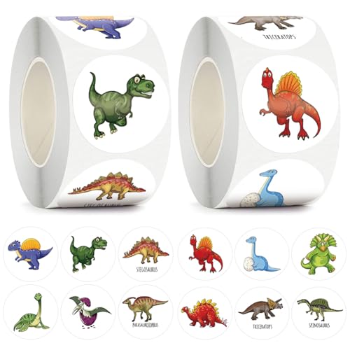 1000 Stück Dinosaurier Aufkleber Set,Dinosaurier Belohnungsaufkleber,Belohnung Aufkleber Tiere Kinder,Lehrer Belohnung Aufkleber,Animal Sticker Rolle Tieraufkleber für Kinder von GVMJHYK